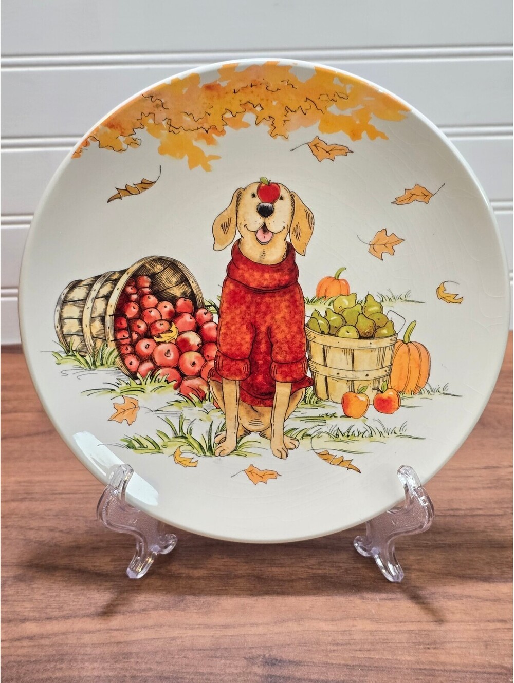 Certified International Fall Orchard Dog Salad Plate Sherri Buck Baldwin
